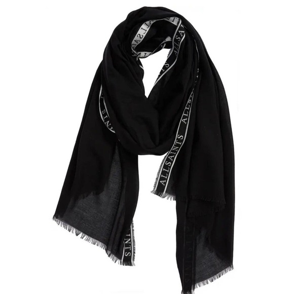 ALLSAINTS WOVEN SELVEDGE EDGE LOGO WOMEN’S SCARF, BLACK ($98) SOLD OUT . - Picture 10 of 10